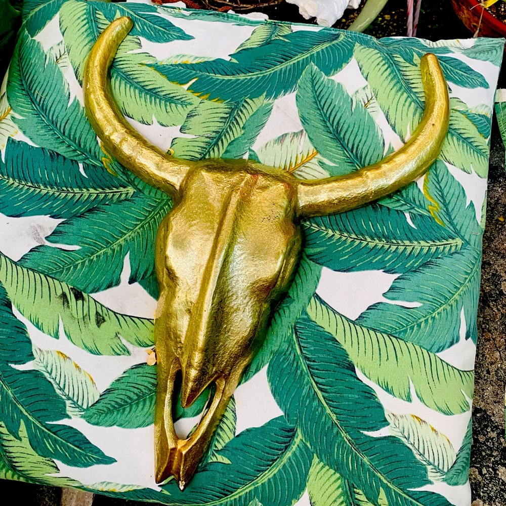 VINTAGE WALL MOUNTED CAST BRASS STEER SCULL COW/BULL WESTERN WALL ART METAL 19"